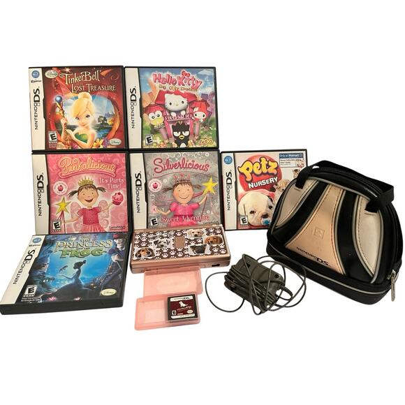 Nintendo DS Lite Console Pink USG-001 Tested 8 Games Lot + Charger Case Girl - Picture 1 of 15